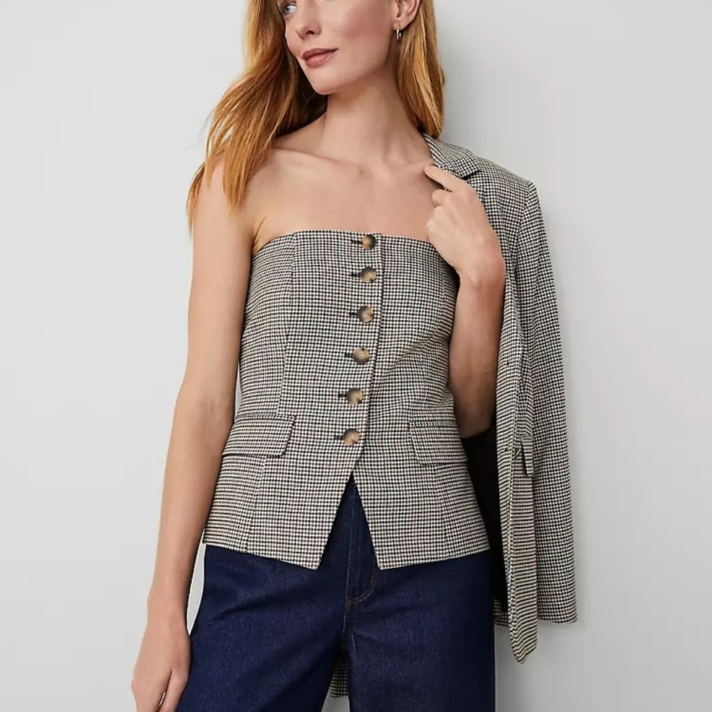 Ann Taylor Houndstooth Strapless Vest Neutral Multi Women's Size 10